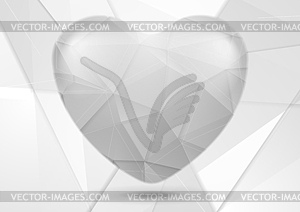 White grey polygonal tech heart design - vector image