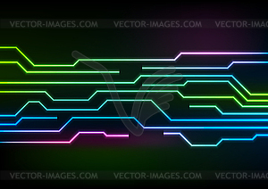 Glowing neon circuit board lines - vector image