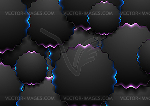 Abstract dark glowing curved circles background - vector image