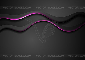 Black abstract wavy background with purple neon - vector image