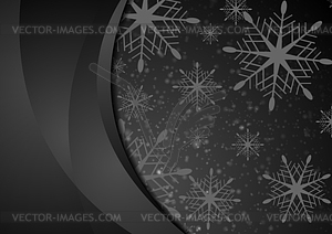 Black abstract snowflakes Christmas wavy background - vector clipart