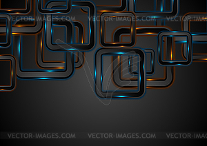 Glowing neon blue orange squares abstract background - vector image