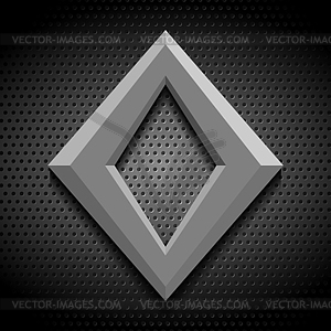 Grey rhombus shape on metallic perforated background - vector clip art