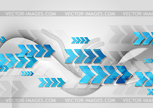 Blue arrows and grey waves technology background - vector image