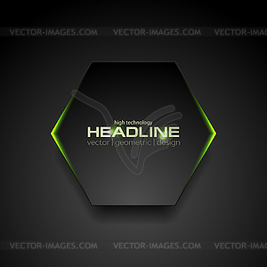 Black hexagon with green light abstract background - vector clip art