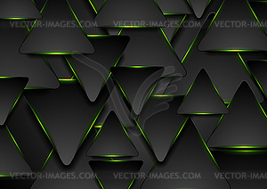 Black and glowing green triangles abstract - vector clip art