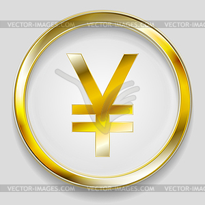 Concept golden yuan symbol logo button - vector clip art