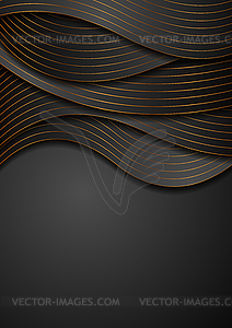 Black corporate wavy background with golden lines - vector clip art