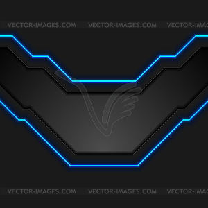Черный технологический фон с синими неоновыми линиями - векторный рисунок