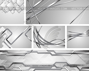 Set of grey silver metallic tech and wavy - vector clipart