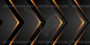 Abstract black arrows with fiery orange glowing - vector clipart