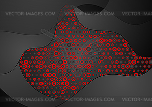 Черный абстрактный волнистый фон с красными точками - графика в векторном формате