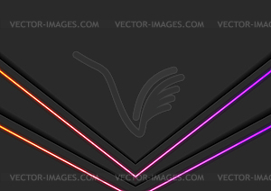 Черный абстрактный технический фон с неоновыми линиями - изображение в векторном виде