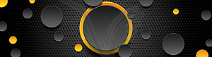 Yellow and black glossy circles on dark perforated - vector image