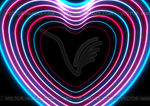 Blue purple neon glowing laser hearts abstract - vector clipart