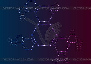 Dark blue and purple neon abstract hexagon molecule - royalty-free vector clipart