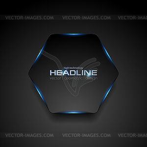 Black hexagon with blue glowing light abstract - vector clipart