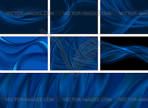 Set of dark blue abstract smooth waves backgrounds - vector clip art
