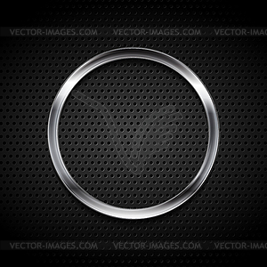 Silver metallic ring on black perforated background - white & black vector clipart