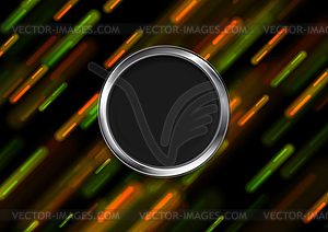 Green orange glowing stripes and metallic circle - vector clip art