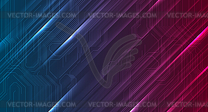 Blue purple glowing background with circuit board - vector image