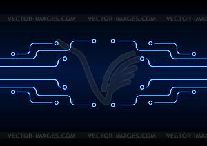 Glowing blue neon circuit board chip background - vector image