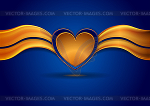 Blue and golden abstract wavy background with heart - vector clipart