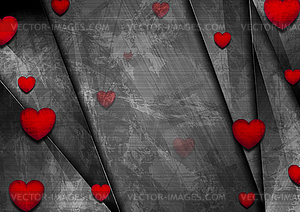 Dark grunge corporate background with red hearts - vector clipart