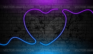 Neon heart on black grunge brick wall with glowing - vector clipart