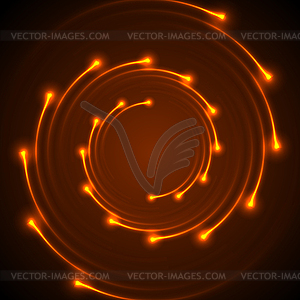 Fiery orange neon spiral lines abstract background - royalty-free vector clipart