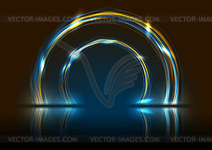 Blue yellow neon glowing circles technology modern - vector image