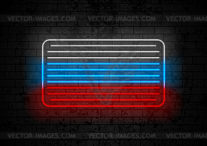 Неоновый российский трехцветный флаг на кирпичной стене в стиле гранж - изображение в векторном виде
