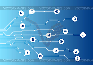 Social communication icons and circuit board - vector clipart