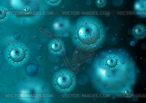 Темно-синий абстрактный фон с бактериями COVID-19 - векторное изображение