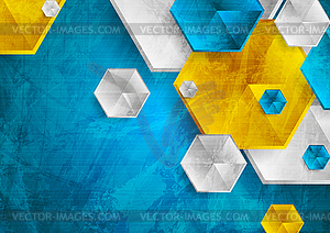 Colorful hexagons abstract background with grunge - vector image