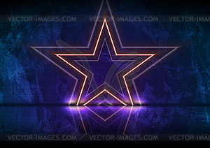 Orange neon luminous stars on grunge wall background - vector clipart