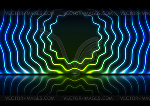 Blue green neon wavy circles technology background - vector image