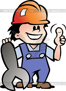 Hand-drawn an Happy Mechanic or Handyman - vector image