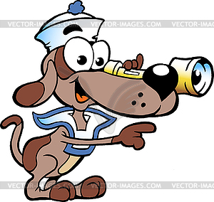 Hand-drawn an Happy Sailor Watch Dog - vector image
