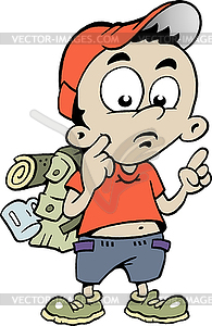 Hand-drawn an Wondering Schoolboy pointing - vector image