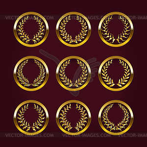 Luxury gold labels with laurel wreath - vector clip art