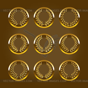 Роскошные золотые этикетки с лавровым венком - графика в векторном формате