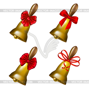 Set of school bells with red bows - vector clipart