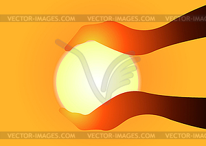 Sun in hands - vector image