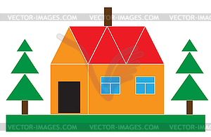 Small house with firs - vector clipart