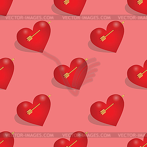 Seamless pattern of hearts with arrow - vector clip art