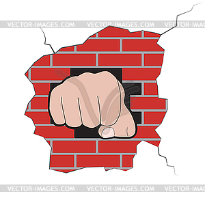 Fist burst through brick wall - vector clipart