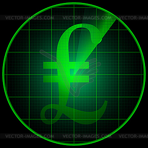 Radar screen with pond symbol - vector image