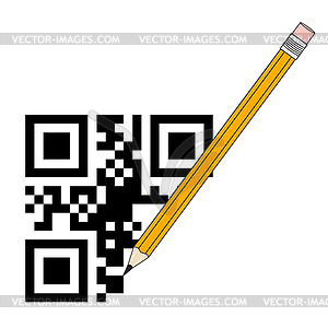 QR code and pencil - vector clip art