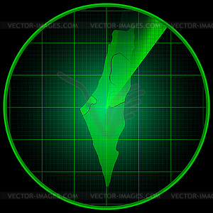 Radar screen with the silhouette of Israel and - vector clip art